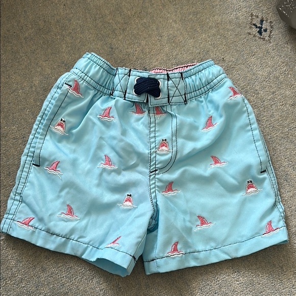Kids Blue Shark Print Swim Trunks - Picture 1 of 4